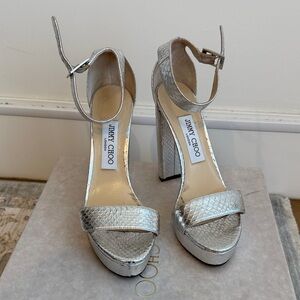 Jimmy Choo Metallic Silver Platform Heels